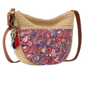 The Sak SakRoots Ryder Printed Crossbody Canvas with Crochet Trim and Owl Charm